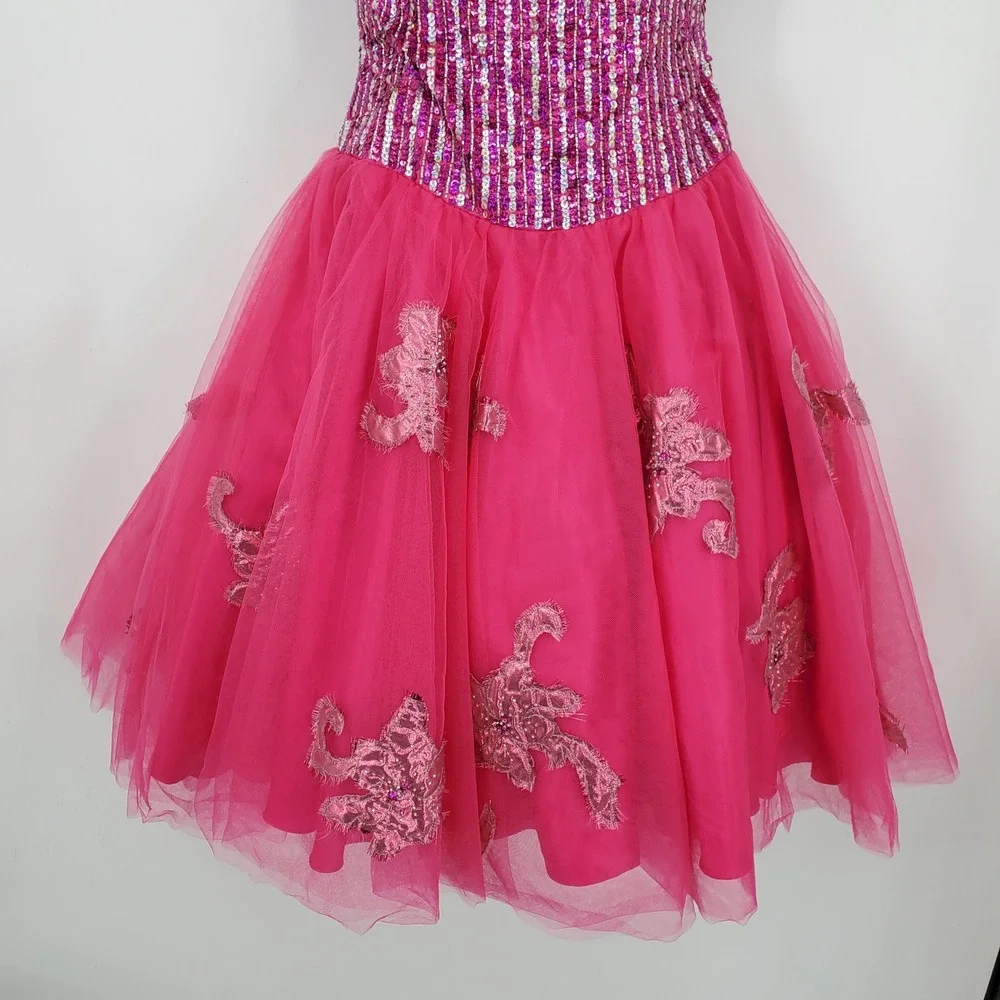 Jovani Hot Pink Sequin Tulle Fit Flare Party Dress Sweetheart 4 Hoco Prom Fomral - Picture 11 of 13